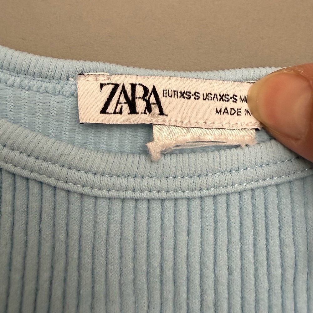 ZARA Blue Ribbed Crop Tank Top Rayon Polyester Spandex XS - Picture 6 of 9